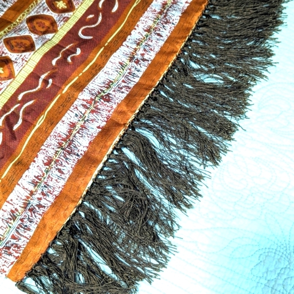 NWOT 100% Silk Abstract Print - Burnt Orange,Brown,Yellow Wide Oblong Scarf - Picture 11 of 15